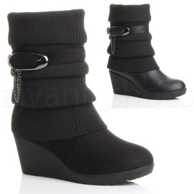 DAMEN HALBHOHER KEILABSATZ STRICK LÄSSIG WINTER HALBHOHE STIEFELETTEN GRÖSSE