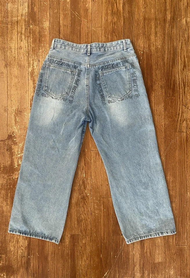 Y2K Stussy Vencede New York Graphic Hentai Anime Loose Fit Denim Jeans 32x26 - Image 3 of 4