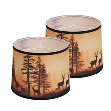 Rustic Deer Printed Large Drum Lamp Shades Set of 2. Easy Assembly.11.4"x13"x...