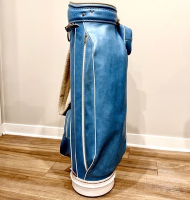 Dunlop VTG Light Blue Leather Cart Golf Bag or Carry w/ Rain Cover