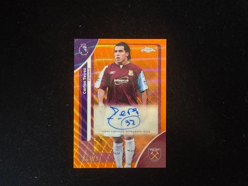 Carlos Tevez 2026 Topps Chrome Premier League Orange Wave Auto /25 West Ham