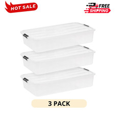 3 Pack IRIS USA 50 Qt Under Bed Storage Bins Clear with Latching Lids
