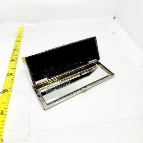 Vtg Retro Silver Tone Victorian Style Monogrammed LCD ?Lipstick Case W/ Mirror - Picture 4 of 6