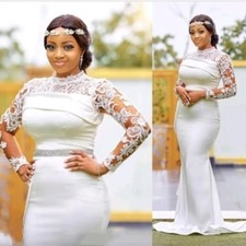 Elegant Mermaid Wedding Dresses High Neck Long Sleeves Lace Appliue Bridal Gowns