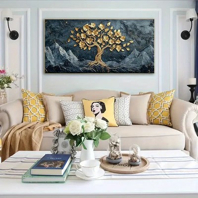 Golden Tree of Life Unframed Canvas Painting for Living