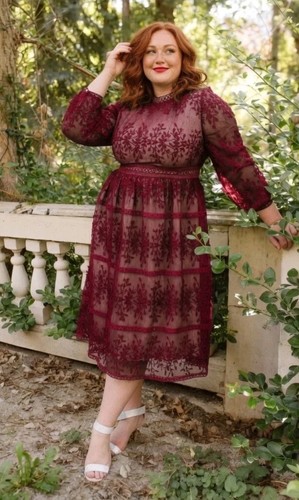 NWT Ivy City Co Sicily in Wine Champagne Lining Floral Midi Dress 3X