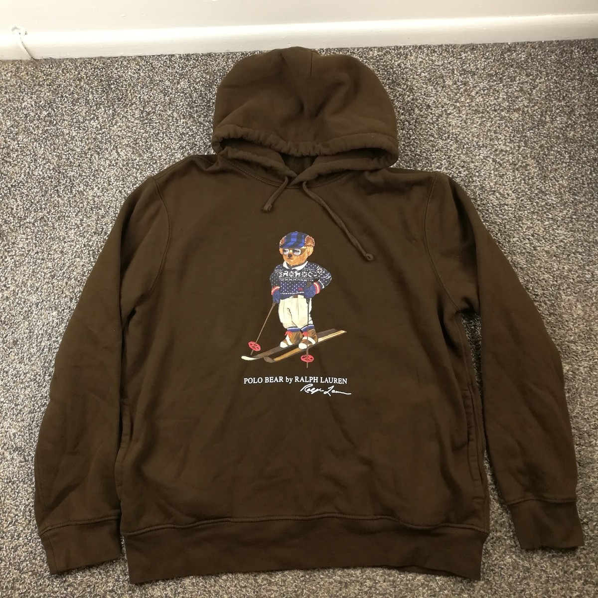 Polo Ralph Lauren Hoodie Sweatshirt Ski Bear Brown Mens Large