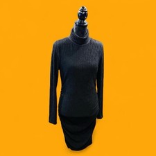 Black Turtleneck Stretch Bodycon Midi Dress Large