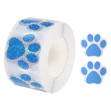 Adhesive Label Stickers Sequin Blue 500Pcs Paw Prints Stickers 1.5" Stickers