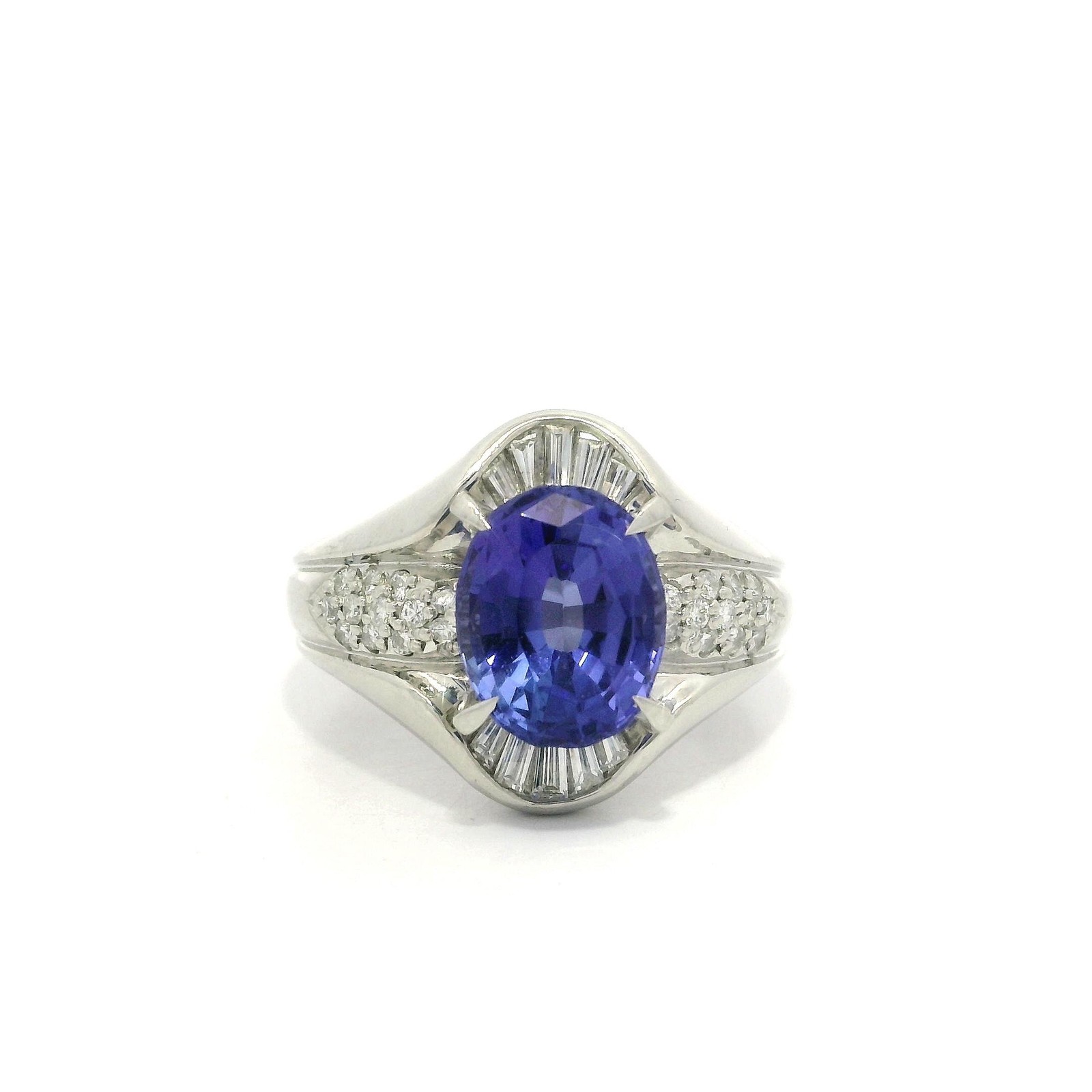 Solid Platinum 2.99ctw Oval Violet Blue Tanzanite… - image 1