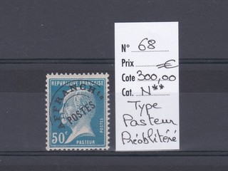 France superbe Préoblitéré n° 68 "type Pasteur" neuf luxe cote 300 00€