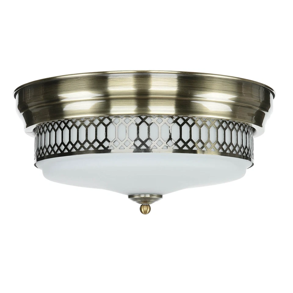 Deckenlampe Deckenleuchte Bar Ø 35 cm Messing Antik Weiß IP44 Glas Metall 2x E27 - Bild 4 von 4