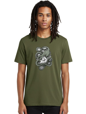 Octopus-Paper-Boat Mens Graphic Tee, 100% Cotton, Casual Summer Wear