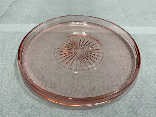 Vintage Pink Depression Glass Round Plate/Tray With 1/2 Lip Starburst pattern
