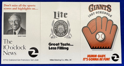 Vintage 1987 Lite Beer Channel 2 News San Francisco Giants Baseball Schedule