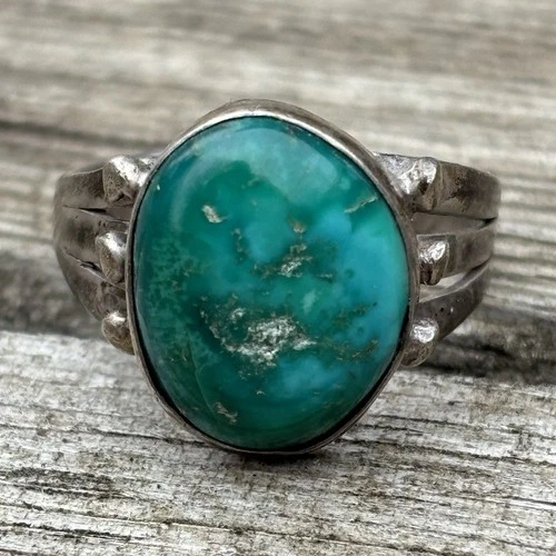 Navajo Vintage Ring Statement Older Turquoise Size 6.5 Sterling Silver
