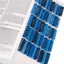 Blue Bible Tabs with Stickers, Laminated Large Print Silver Foil Bible Tabs f...