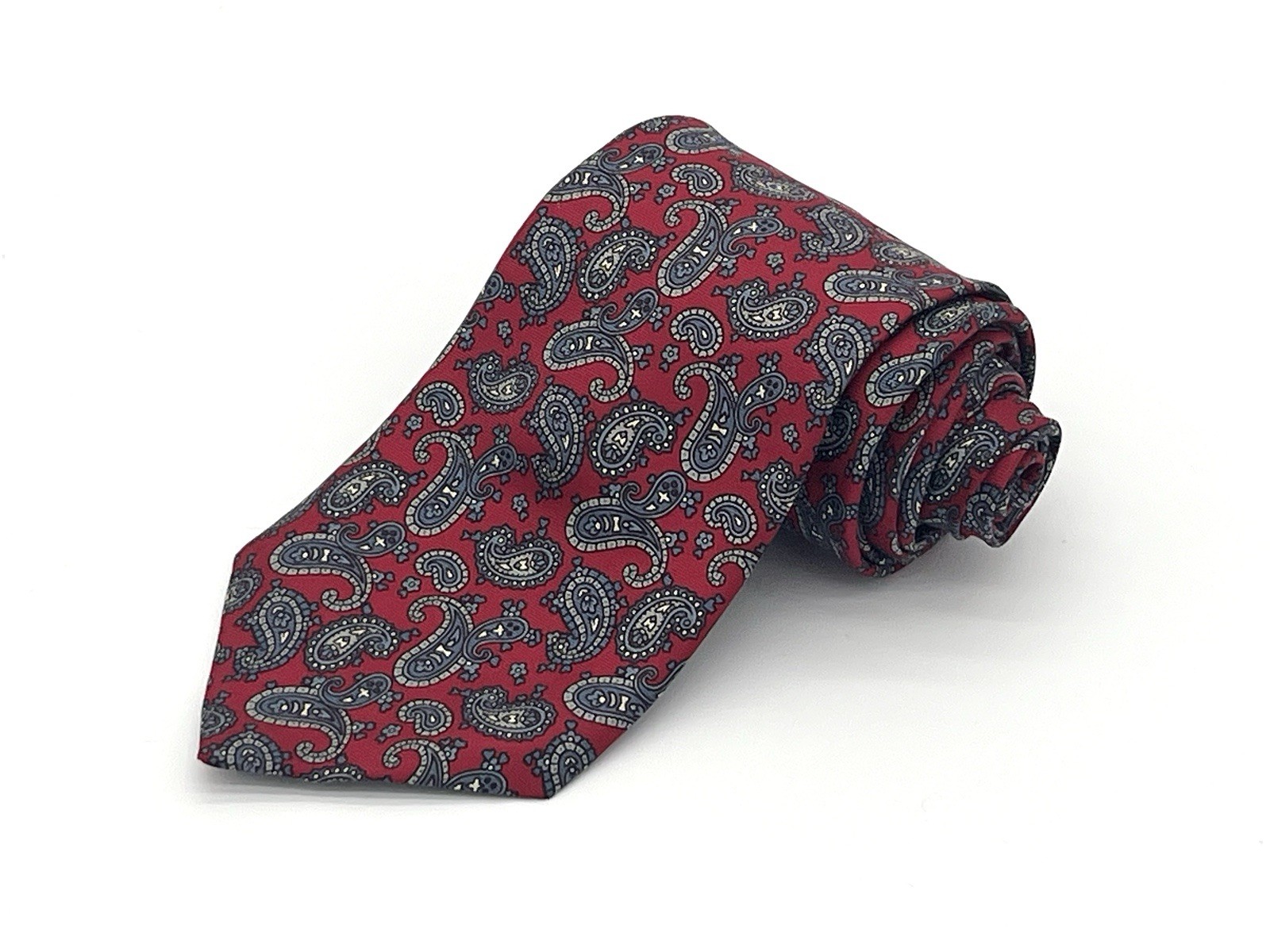 Vintage Bert Pulitzer Men’s Paisley Necktie Red & Blue 100% Silk USA Made 3.5” W