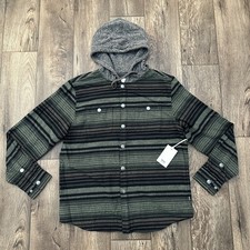 KATIN Hooded Flannel Shirt Jacket 100 Striped Shacket Men  s Size M Green Black