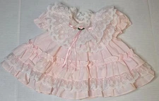 Vintage Mother Care 0 Month New Born Dress Pink & White With Lace Frilly Ruffles