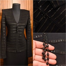 MINT ST JOHN EVENING SPARKLE /BLACK Sheer W/ PAILETTES KNIT JACKET SZ 8