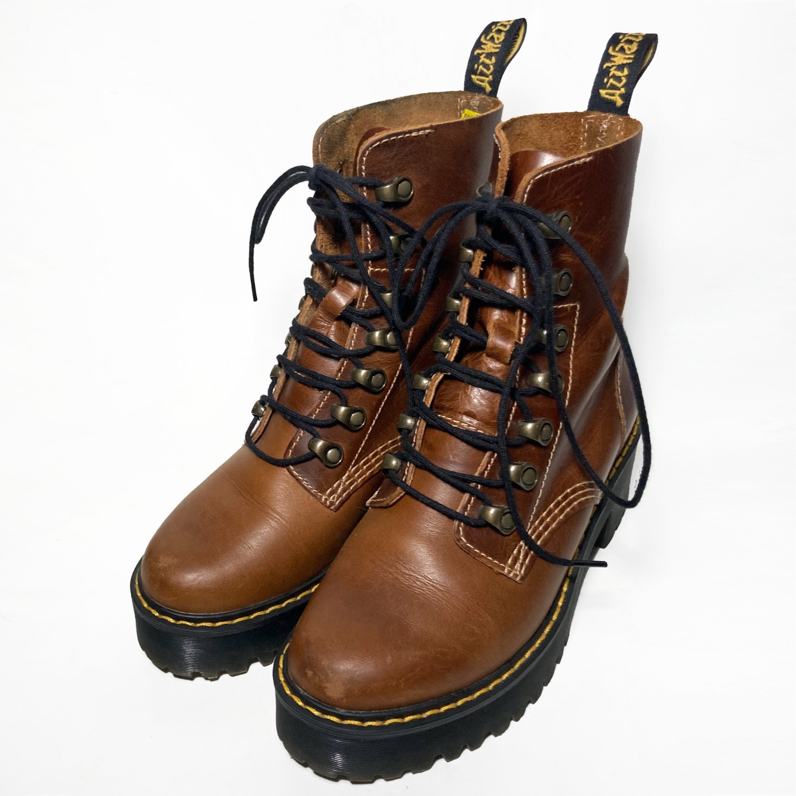 Doc Martens Leona Platform Boots Butterscotch Brown Leather US 6 EU 37 Lace Up thumbnail 2