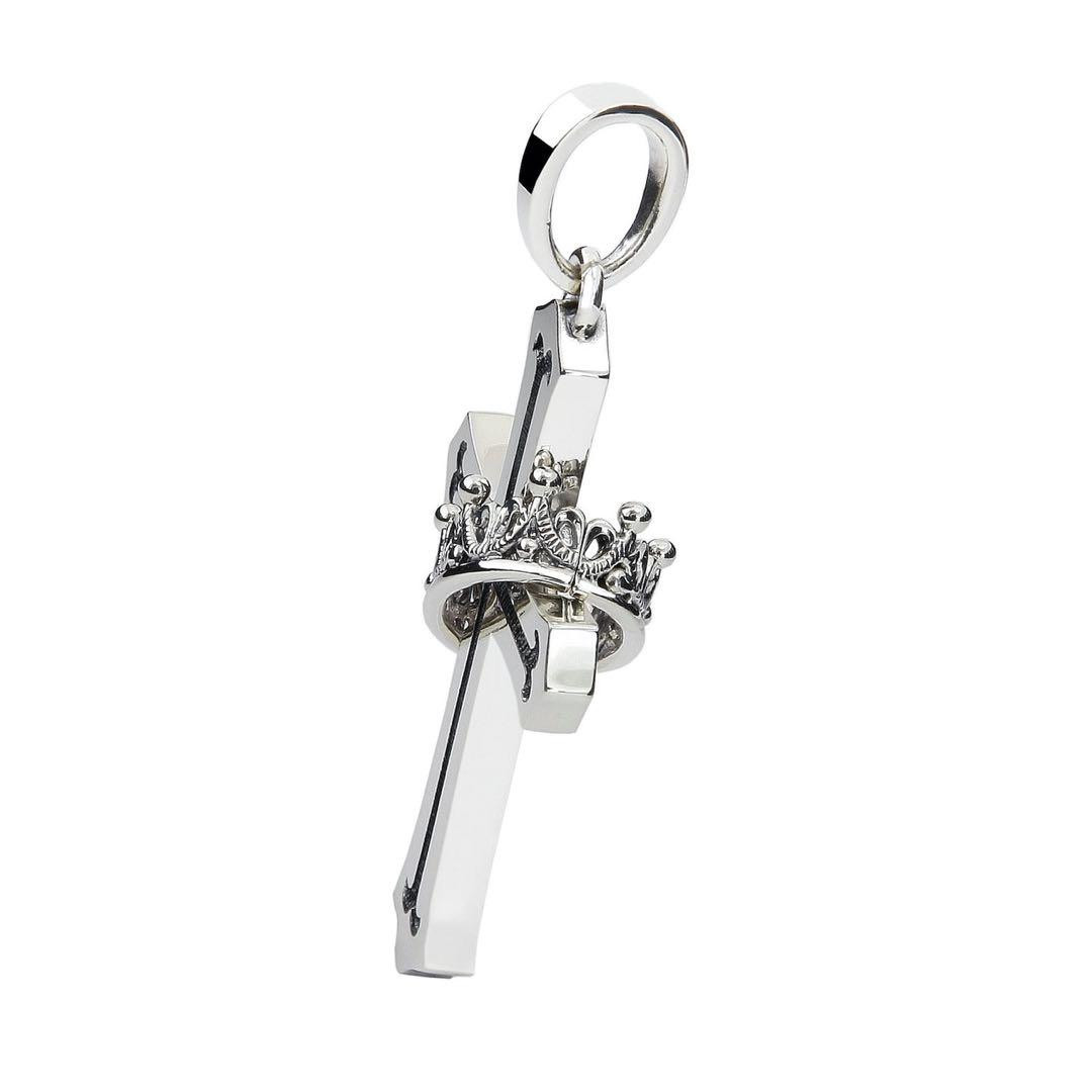 Justin Davis SPJ122 Cross with Crown Pendant Oxidized Silver