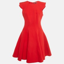 Alexander McQueen Red Wool Blend Paneled Mini Dress M