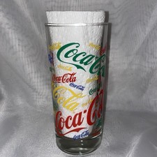 Vintage Coca Cola Coke Rainbow Script Glass Tumblers Set of 6 Multicolor