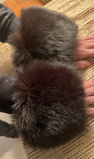 Pair of Vintage Genuine Luxurious Black Fox Fur Cuffs for Coats or Jackets