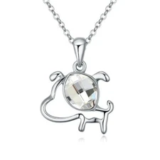 New Design Fashion Meaningful Crystal Dog Pendant Necklace (Clear) 18"