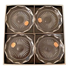 VTG MCM Bohemia Czech Cut Glass Crystal Coasters Sunburst Set of 4 New Gift Box