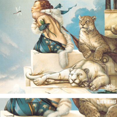 27W''x22H'' DEVA by MICHAEL PARKES - TIGERS BUTTERFLY DIVINE ART CHOICES of CANVAS