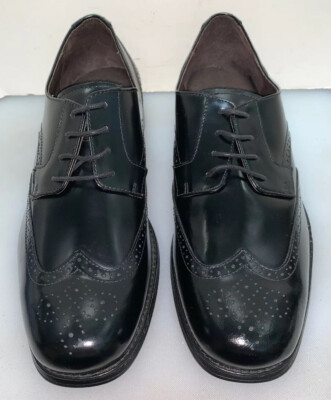 Johnston & Murphy Men 9.5 M Atchison Wing Tip Oxford Black Leather NIB 20-6287
