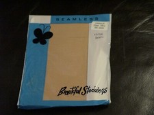 1PR 60s 15 Den Nude Heel Micromesh Beautiful Stockings Beige Sz 10.5x32 RN35031