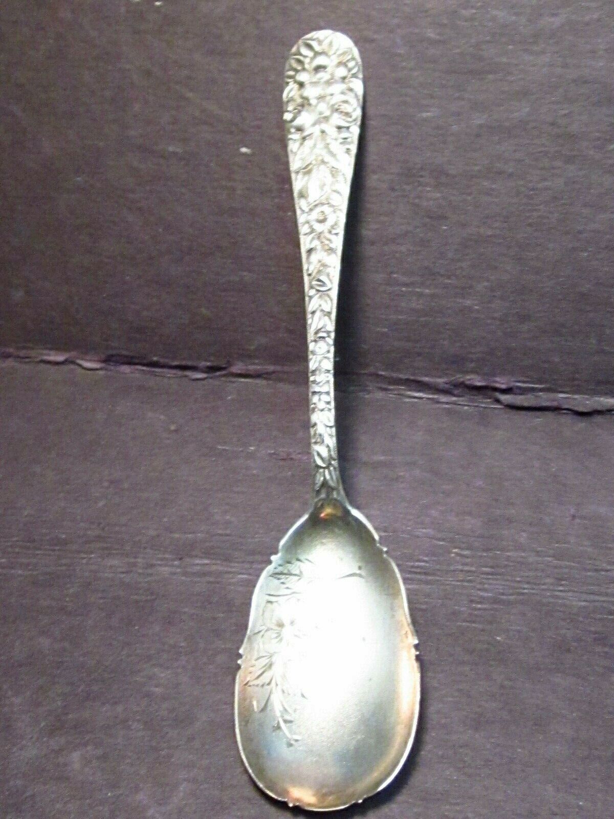 Sterling Vintage Schofield HAND CHASED ROSE SUGAR SPOON 6 1/4"  Mono G