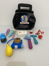 FISHER PRICE Vintage Medical Kit Doctors Black Bag  Instruments Toy Set 1987