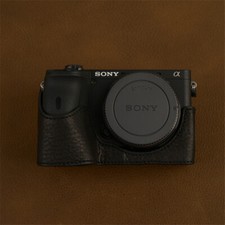 Leather Half Case For Sony A6600 Camera Handmade Retro Style Cover Black Brown