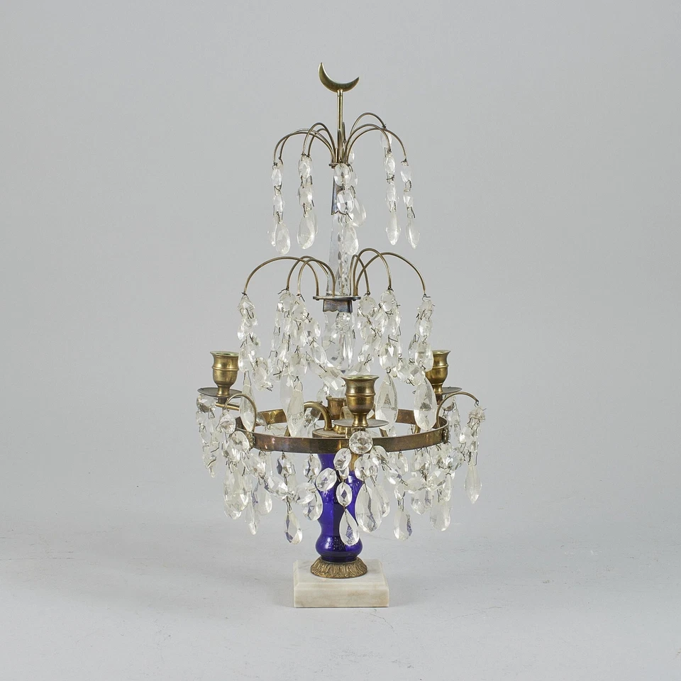 Antiguo Candelabro de Mesa Grande Coleccionable - Candelabro Cristal Prismas 18" Luis XV Foto 2 de 4