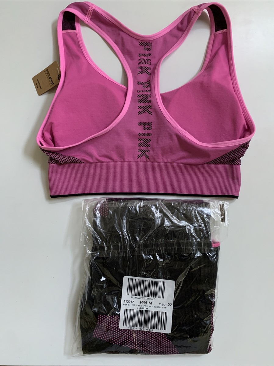 新品Victoria Sport トップス、バック3点セット　ピンク NEW Victoria's Secret PINK Seamless Sports Bra & Leggings Set Pink