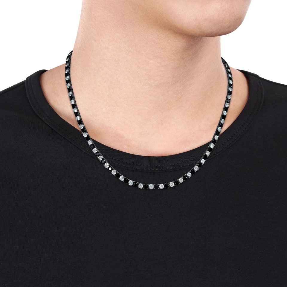 Juego de collar y pulsera de zafiro blanco y negro creado en rodio negro Amour para hombre Foto 4 de 4