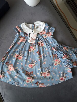 New Beautiful Cath Kidston Disney Bambi Baby Dress 3-6m Gift Blue