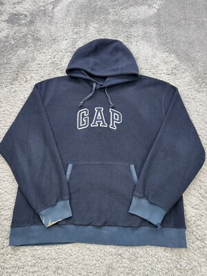 Vtg Gap Hoodie Men Medium Black Fleece Arch Logo Spell Out Pullover  Sweatshirt