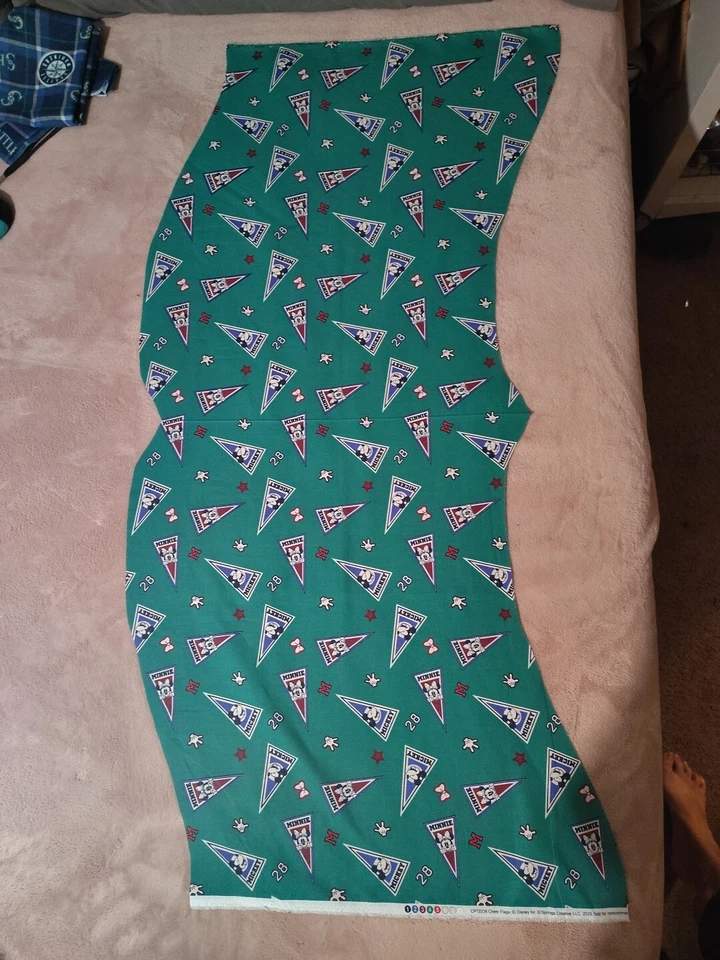 DISNEY MICKEY & MINNIE CHEER FLAG FABRIC SCRAP REMNANT PIECE• 18.5" X 45"  ~WAVY - Image 2 of 3