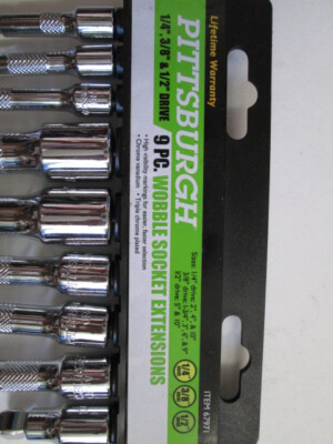 Pittsburgh 9 Pc. Wobble Socket Extensions Set 1/4