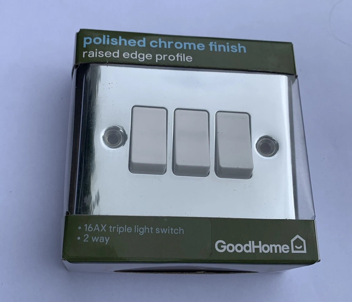 Goodhome Polished Chrome Finish Raised edge profile 16AX triple Light Switch