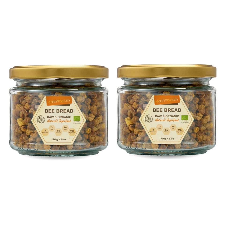 EARTHBREATH 340g BEE BREAD | PERGA | AMBROSIA 2 Jars Vitamins Naturally fermented Bee Pollen