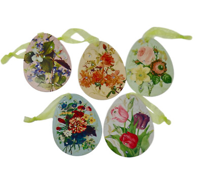 Vintage Style Easter Egg Floral Flower Design Spring Ornaments Set/5 Decorations