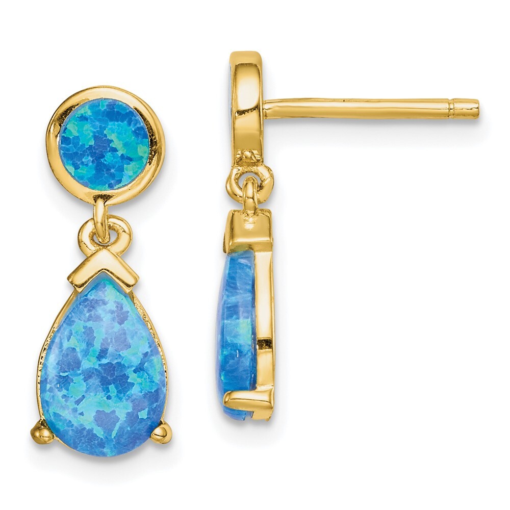 Sterling Silver Gold-tone Lab Created Blue Opal Drop & Dangle Earrings 1.84gm