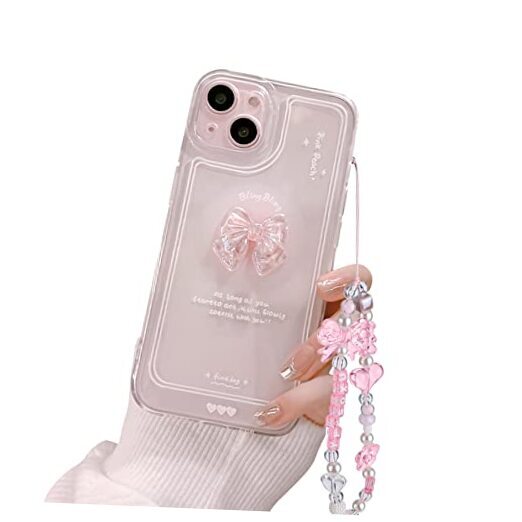 Ownest Compatible for Cute 3D Slim Clear Aesthetic iPhone 13 Pink Bowknot